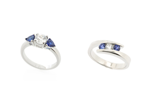 Diamond Engagement Rings Flanked with gorgeous Blue Sapphires