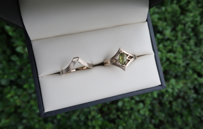 Engagement ring and matching wedding ring in box