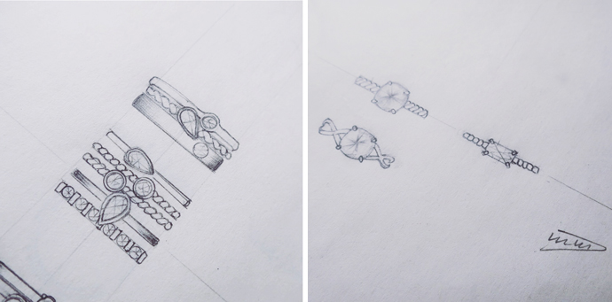 Stackable engagement ring sketches